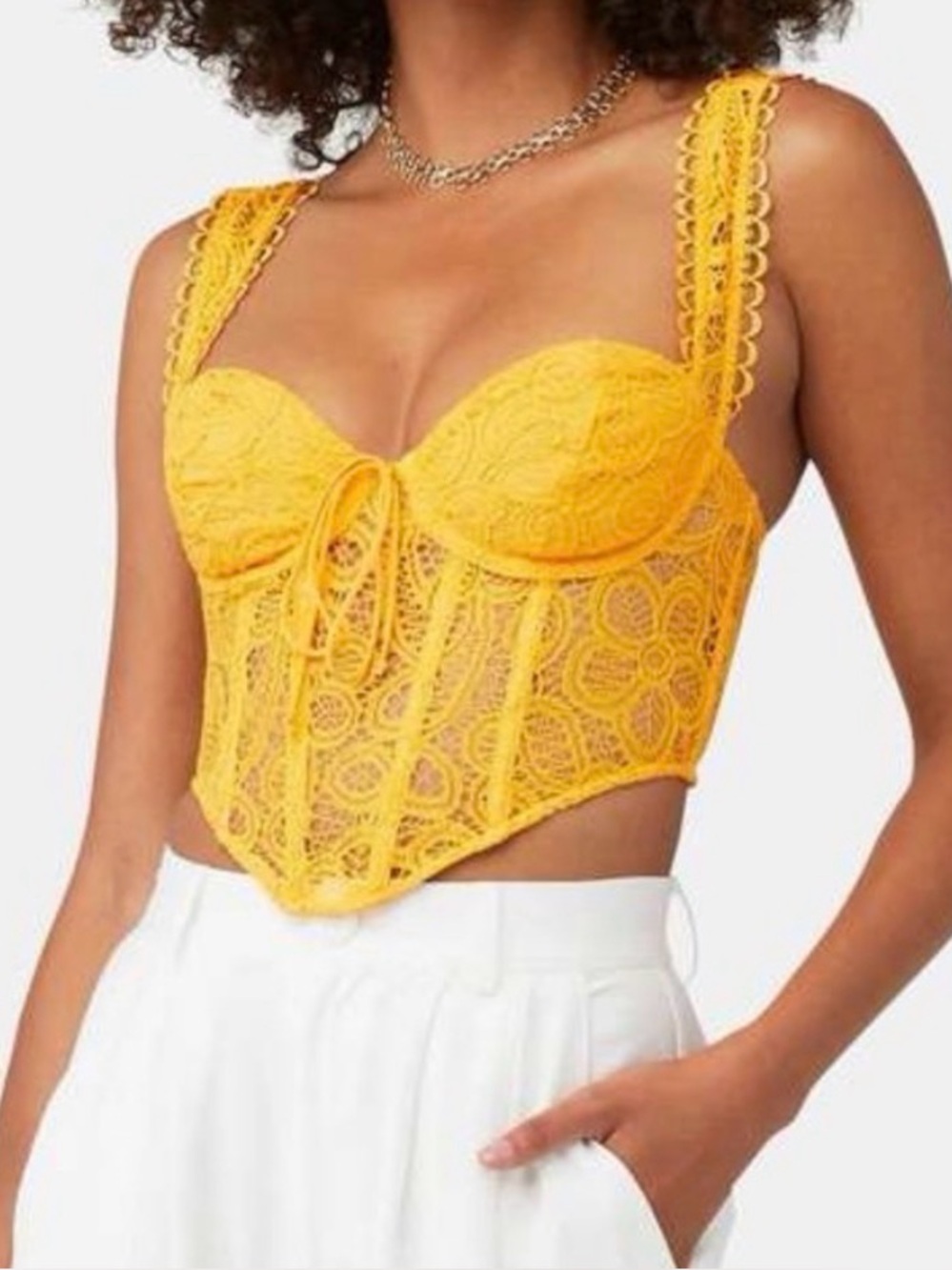 For Love and Lemons Lace Yellow Bustier Top